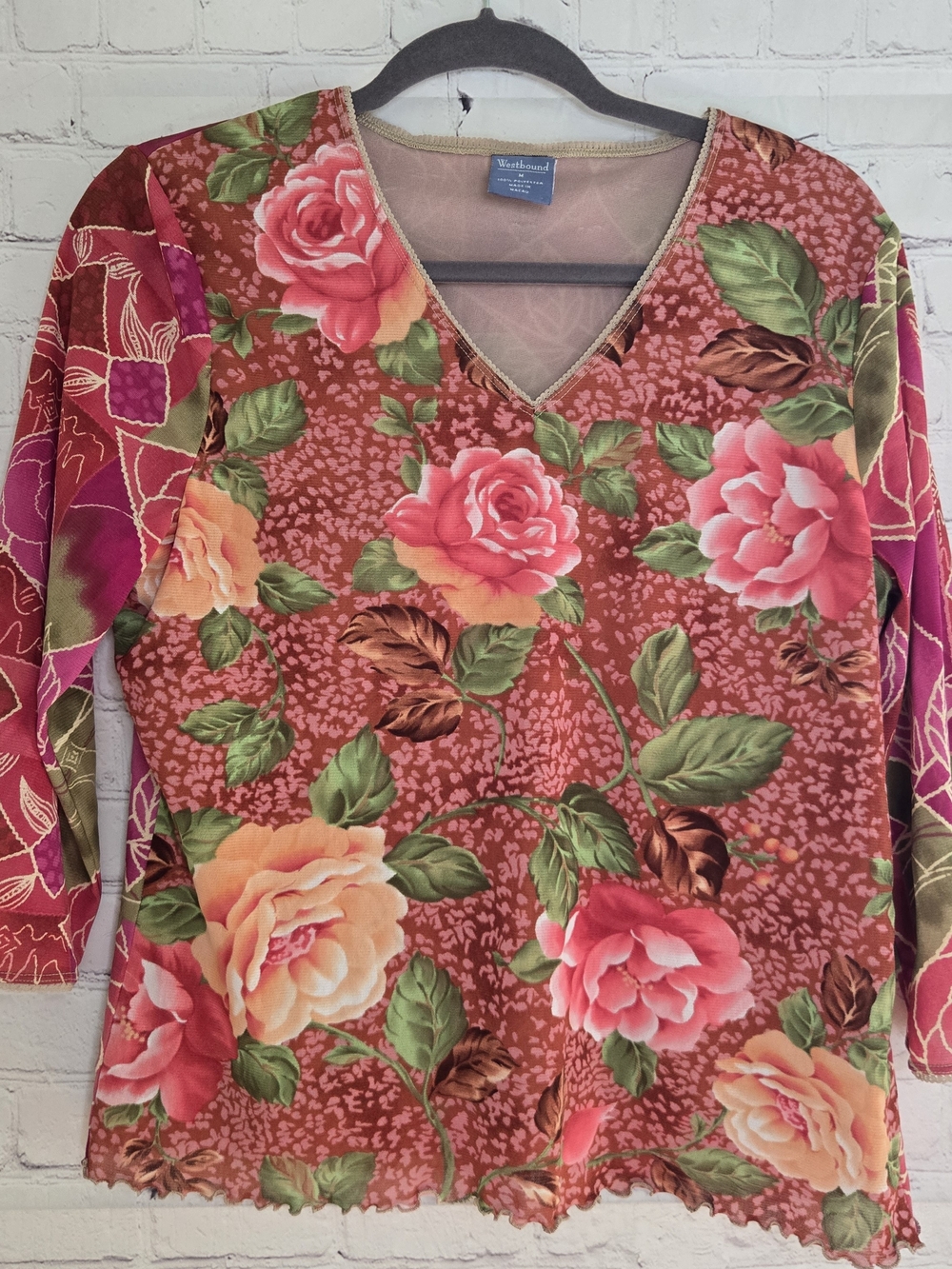 WestBound Y2k Mesh Euro Fairy Floral Lettuce Hem‎ Top Cottagecore Romantic